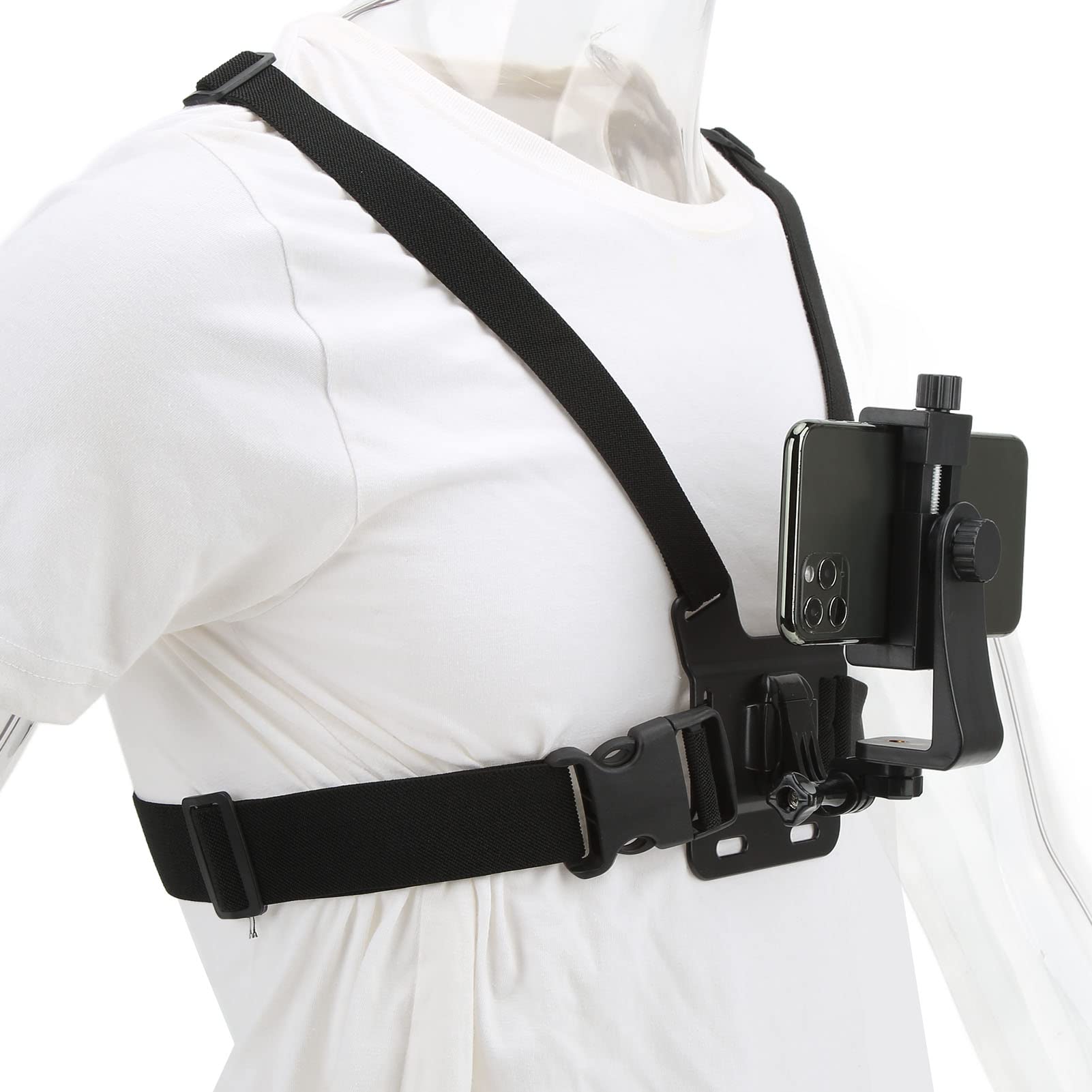Zunate Mobile Phone Chest Strap, 5.5-10cm Phone Clip Holder Adjustable Cellphone Mobile Phone Chest Mount Harness Strap Holder,for Live Outdoor Cycling