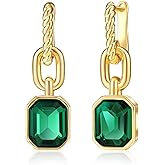 Mesovor Gold Crystal Hoop Earrings for Women Trendy, 18K Gold Plated Hoop Earrings | Emerald Green Black Crystal Dangling Earrings Jewelry Gift for Mother Wife