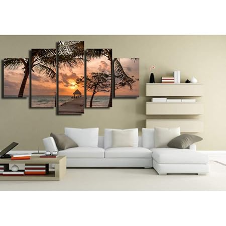 Zlhcich 5 Wandkunst Strand Sand Palmen Pier Pier Sonnenuntergang