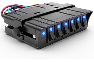 AMOMD 6 Gang 12V-24V Waterproof Rocker Switch Box 20A SPST On/Off Toggle Switch Panel for Truck Vehicles Boats RVs Campers Ma