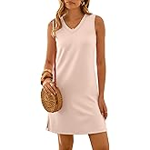 ANRABESS Womens Summer Casual Beach Mini Dress 2026 Sleeveless V Neck Loose Split Wrinkle-Free Travel Vacation Short Sundress