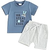 Kayotuas Baby Boy Easter Outfit Mr Steal Your Eggs Shirt Top and Shorts Set Cute Toddler Easter Clothes 0 3 6 9 12 18M 2T 3T