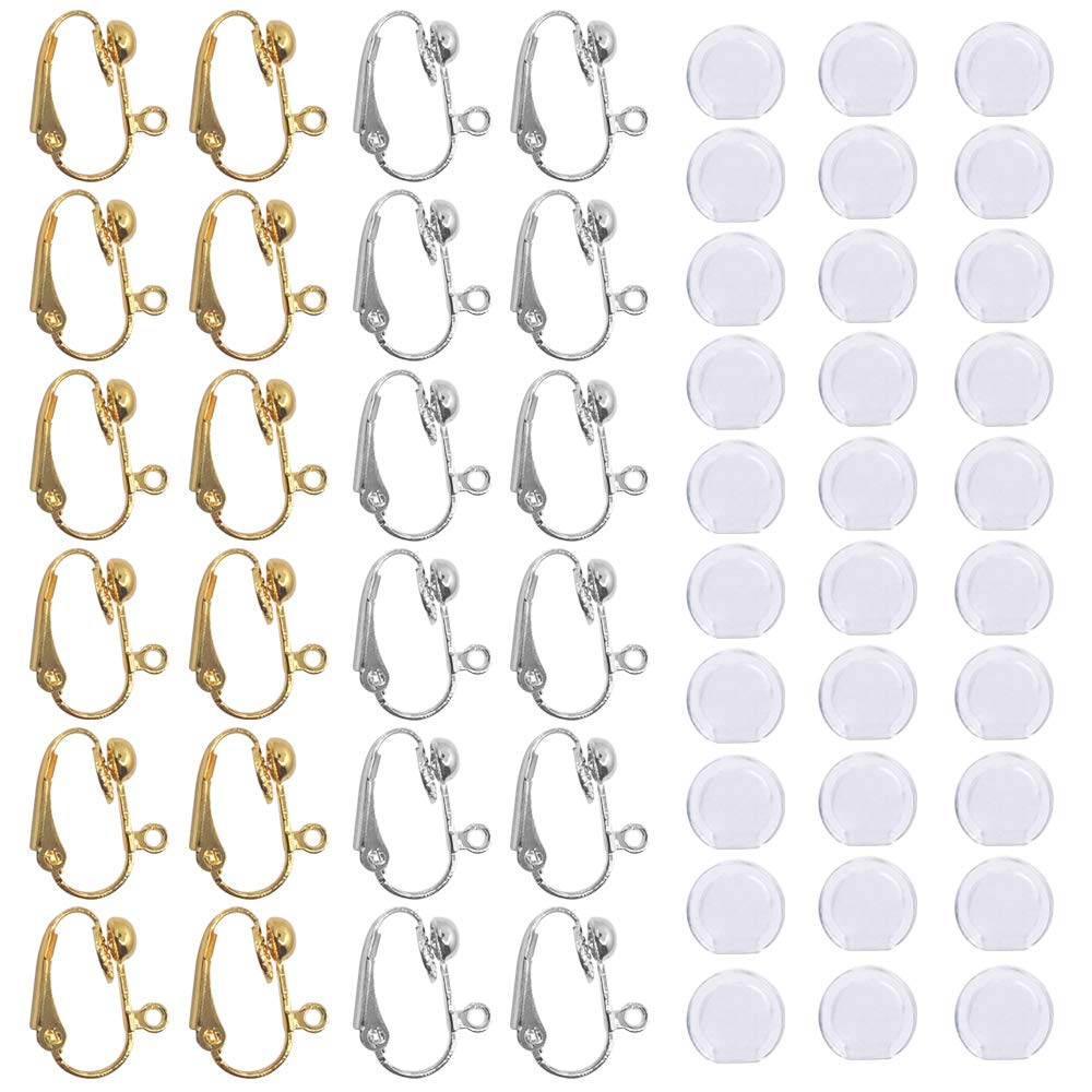 SENHAI 12 Pairs DIY Earring Jewelry Making Findings - 24 Pcs Converter Clip-on & 30 Pcs Silicone Pads, Easy Open Loop - Gold & Silver Color