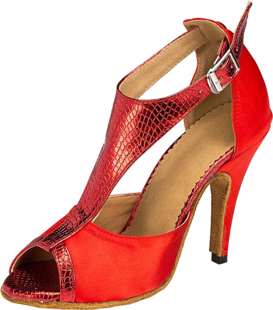 Womens Comfort Tbar Latin Modern Tango PeepToe Satin Professional