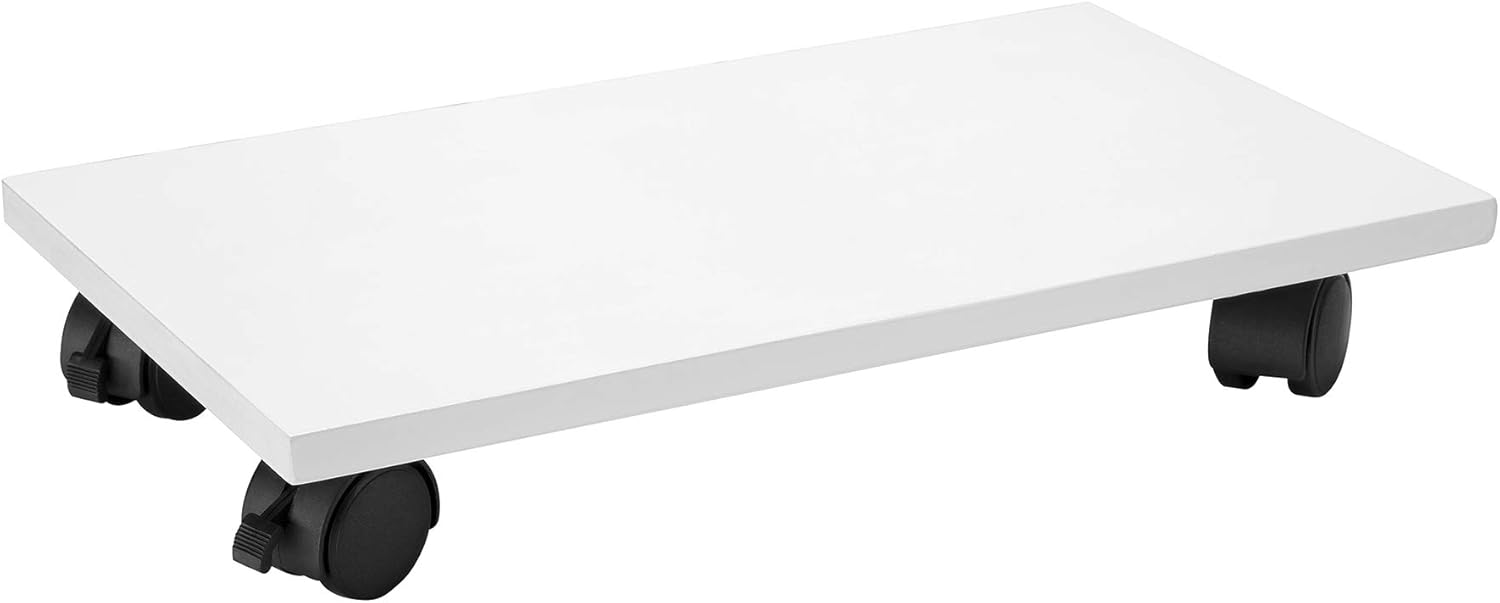 BALANBO CPU Stand PC Cart Computer Bamboo CPU Holder Tower Stand with 4 Caster Rolling Wheels with Wheels Under Desk(White） : Office Products