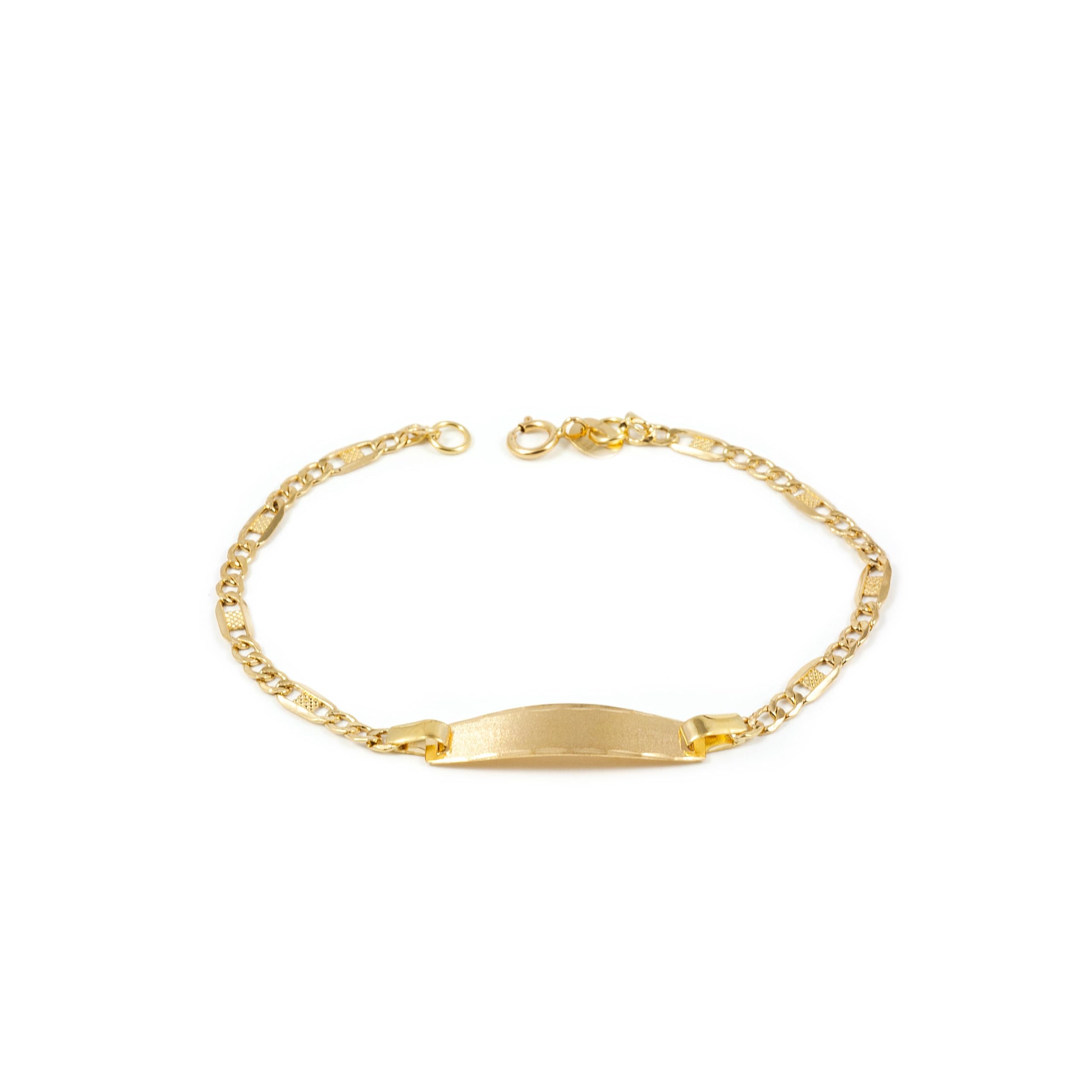 Monde Petit - 18ct Yellow Gold Personalized Figaro 3X1 Matte and Shine Slave Girls Bracelet 13 cm