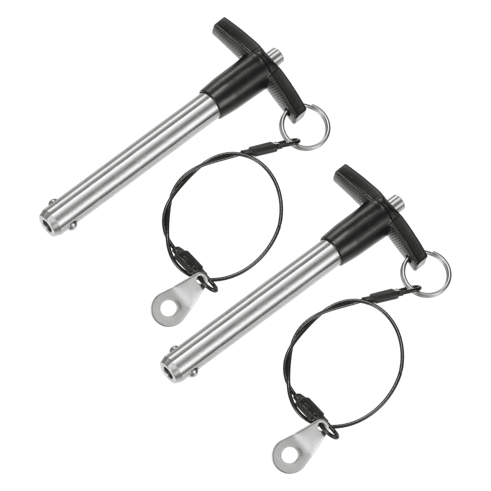 M METERXITY 2-Pack T Handle Lock Pins, 15/32"(12mm) Dia. 2-3/4"(70mm) Usage Length Push-Button Quick Release Locking Pins W Lanyard Cable for Speaker/Aviation/Gym/Machine [304 Stainless Steel]
