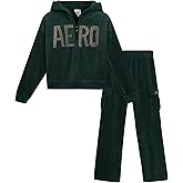 AEROPOSTALE Girls Sweatsuit Set - 2 Piece Zip Up Hoodie Sweatshirt and Flare Cargo Pants Outfit - Girls Activewear Set (4-12)