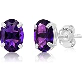 14K Gold 7x5mm Oval Birthstone Stud Earrings for Women with Push Backs | Gemstone Stud Earrings | Real 14 Karat Gold Earring Studs| Hypoallergenic Gemstone Stud Earrings for Women by MAX + STONE