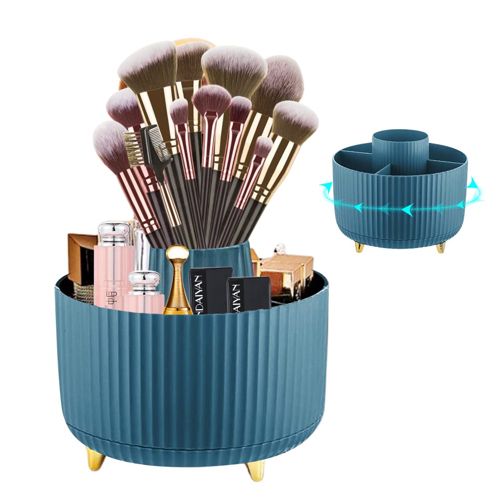DASIAUTOEM Cosmetic Make Up Organiser, 360° Rotating Brush Organiser, Cosmetic Shelf, Eyeshadow Brush, Lipstick Case, Cosmetic Organisers for Room Decor Dressing Table, Bathroom (Dark Green)