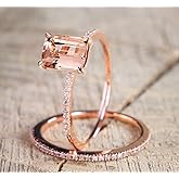 2PCS Sparkling Women Fashion 18K Rose Gold Filled Morganite Ring Engagement Bridal Women Jewelry Rings Size 6-10 Size 8