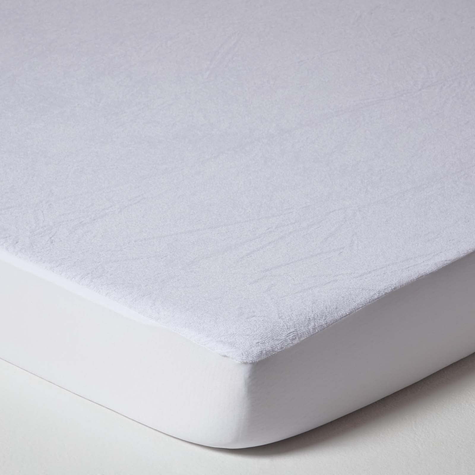HOMESCAPES Small Double Terry Towelling Waterproof Mattress Protector 100% Cotton Terry Pile Top Breathable Hypoallergenic Washable Protector with Fully Elasticated Thick Stretch Fabric Skirt