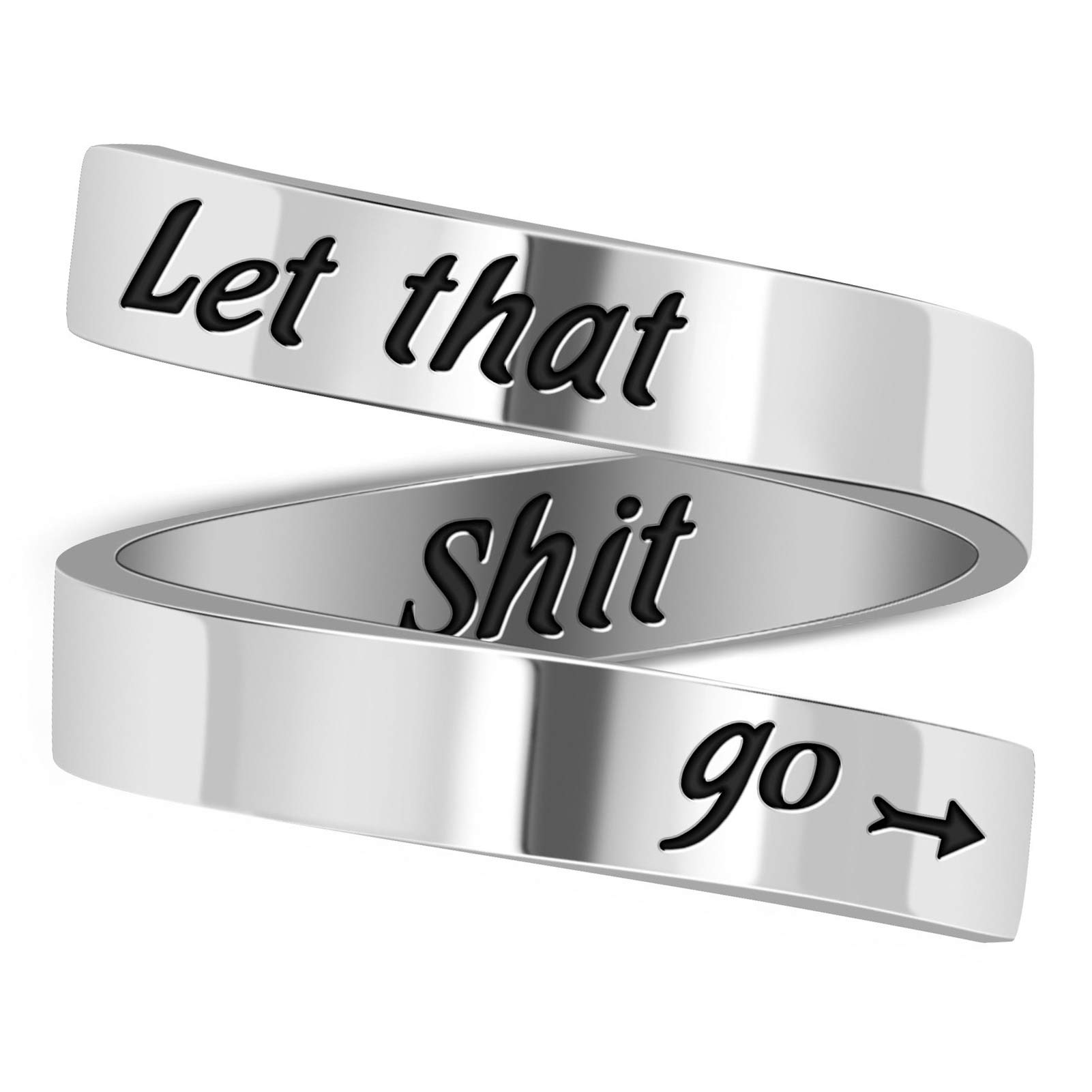 LucBuy Stainless Steel Keep Going Engraved Inspirational Gifts Adjustable Rings Jewelry for Women