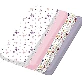Bimocosy Pack and Play Sheets Fitted 4 Pack, 38 x 26 Inch Pack n Play Mini Crib Sheets for Boys and Girls, Soft Stretchy Playard Mattress Sheets for Graco Pack n Play, Butterfly Meadow