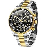 OLEVS Watches for Men Stainless Steel Classic Large Face Casual Dress Watches for Men, Luxury Waterproof Analog Quartz Mens Watch, Fashion Easy to Read Watch Mens, Blue/Black/Gold/Green Dial