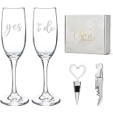 Encausto Engagement Gifts for Couples, Champagne Flutes Glass Set, Bridal Shower Wedding Gifts for Newlyweds, Wedding Registry Gift Ideas, Tall Wine Glasses with Wine Stopper and Opener, Yes I do