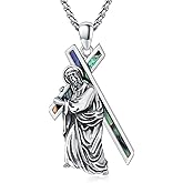 Adnix Crucifix Necklace for Men 925 Sterling Silver Jesus Cross Necklace Crucifix Cross Pendant Protection Jewelry for Men Women
