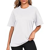 Womens Oversized Cotton T Shirts Crewneck Short Sleeve Tops Heavyweight Casual Loose Fit Drop Shoulder Fashion Tees
