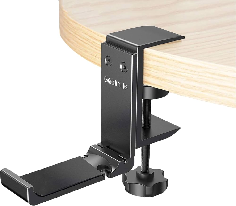 Goldmille Aluminum Headphone Stand Hook Under Desk Clamp Foldable Cable Clip