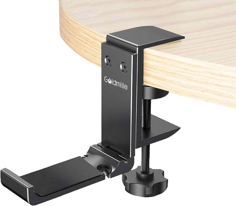 Goldmille Aluminum Headphone Stand Hook Under Desk Clamp Foldable Cable Clip