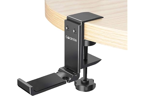 Aluminum Headphone Stand Hanger Foldable with Cable Clip - Goldmille Headset Holder Clamp Hook Under Desk, Save Your Space Wh