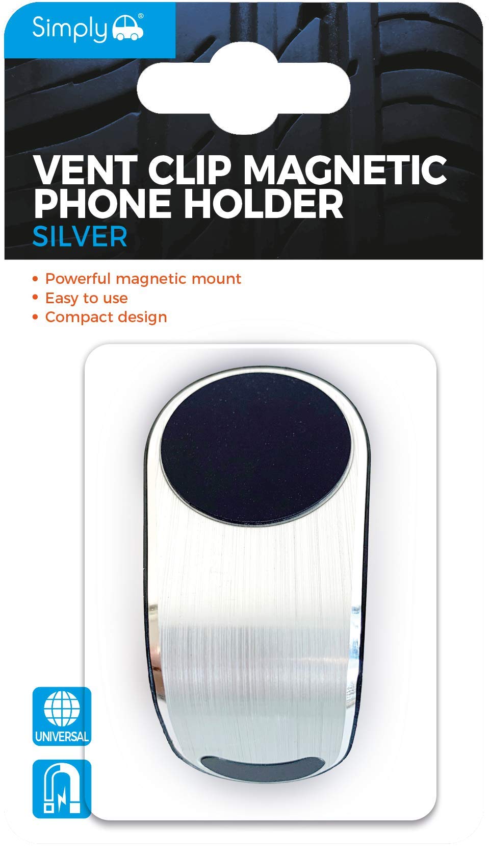 Simply PH014 Silver Magnetic Vent Clip Phone Holder – Powerful Magnetic Mount – Easy to Use – Discreet Design