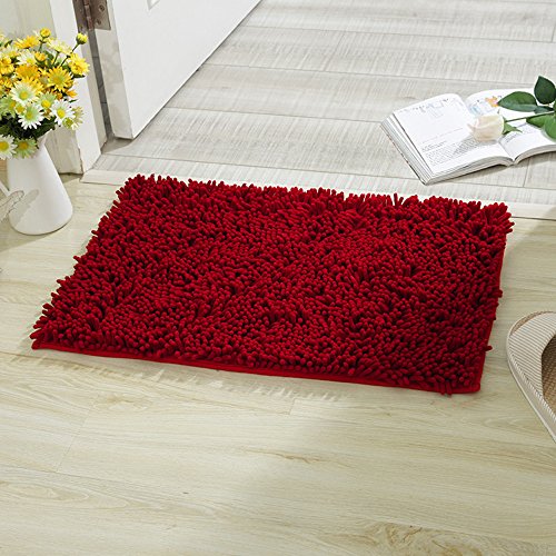 Non-Slip Bathroom Rug Shag Shower Mat Bath Mats,Burgundy,15" x 23",Pack of 2