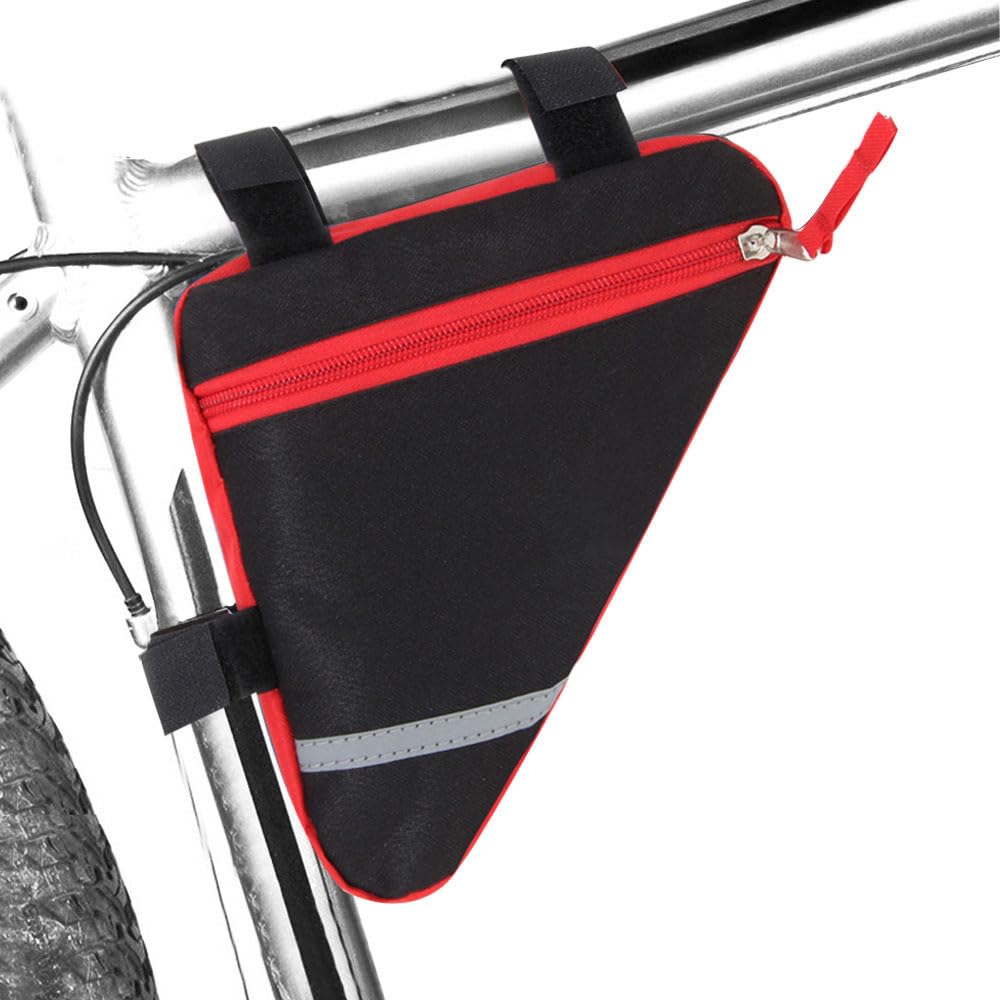 QitinDasen Bike Triangle Bag, Waterproof Bicycle Front Tube Frame Triangle Bag with Double-Sided Reflective Decoration (Red)