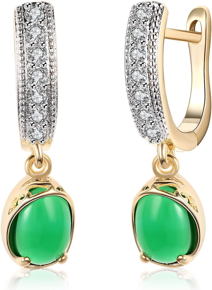 Green Gemstone Zircon Emerald Pendant Earrings