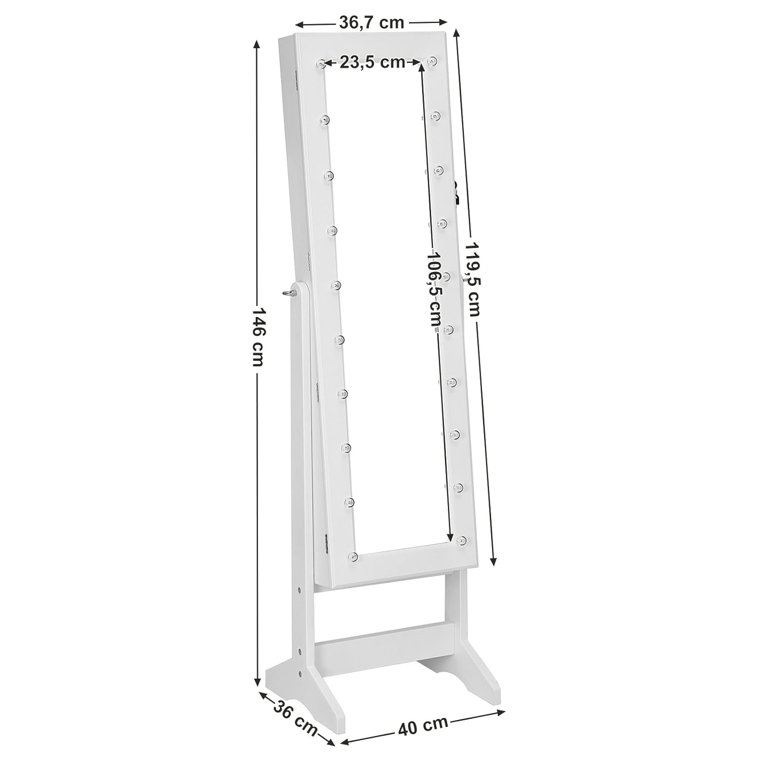 SONGMICS Espejo Joyero Con Luces LED Y Cerradura Armario De Pie