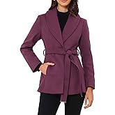 Allegra K Pea Coats for Women Lapel Collar One Button Overcoat with Belt Winter Coat