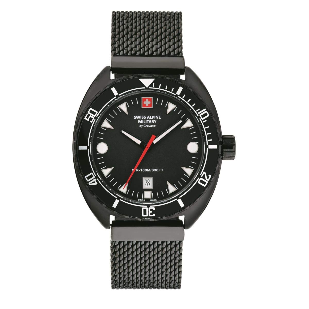 Swiss Alpine Military 7066.1 men's watch, analogue, quartz, stainless steel, Black/Black/Black - 1177SAM