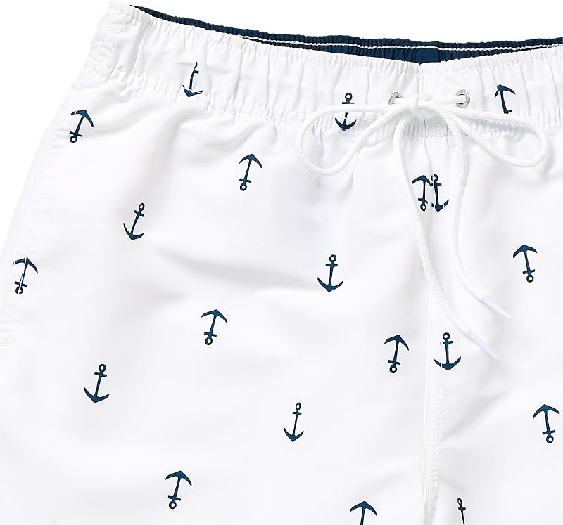 Bañador para Hombre Quick Dry All Over Classic Anchor Print Swim Trunk, Blanco Brillante, S