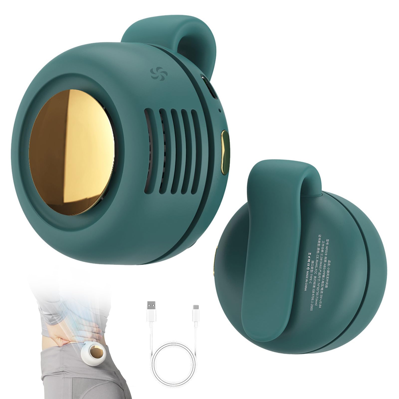 360° Rotatable Portable Mini Clip-on Fan, Small Fan Clip on for Shirt & Waist, 2026 New Adjustable 3-Speed Suspended Whirlwind Cooler Fans, For Outdoor & Travel & Office, Travel Accessories (Green)