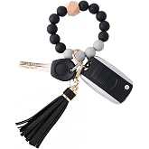 BAOSIWA Silicone Beaded Bracelet Keychain Wristlet Key Ring Bangle Chains for Women with Leather Tassel