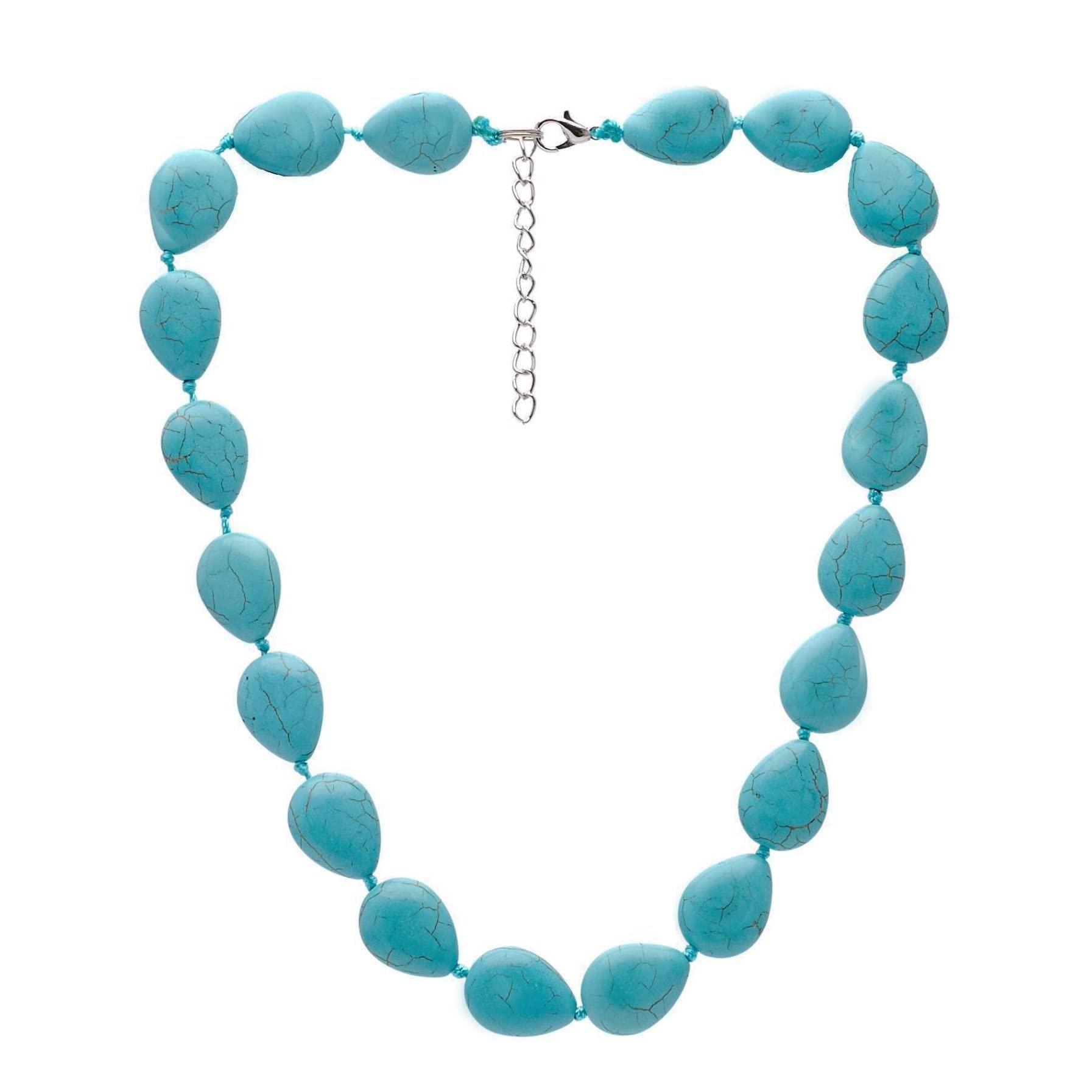Treasure Bay Women's Gemstone Necklace - Handmade 12x18mm Teardrop Shape Natural gemstone Beaded necklace for Women Ladies and Girls (Blue Turquoise)