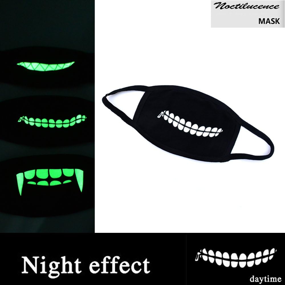 Didadi Medical Grade Night Light Cotton Mask with Vampire, Ghoul, Shark Teeth Patterns, for Halloween Party – Black