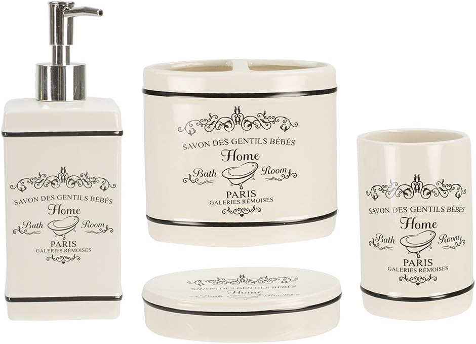 Home Basics Paris Collection 4 Piece Bathroom Accessories Set Featuring a Soap Dispenser, Toothbrush Holder, Tumbler, and Soap Dish: Kitchen & Dining