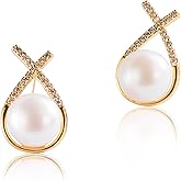 PEARLETTE Freshwater Pearl Stud Earrings for Women – Hypoallergenic 18K Gold Plated Sterling Silver for Mother, Wife, Brides (Birthday, Valentine's Day, Anniversary,Wedding)