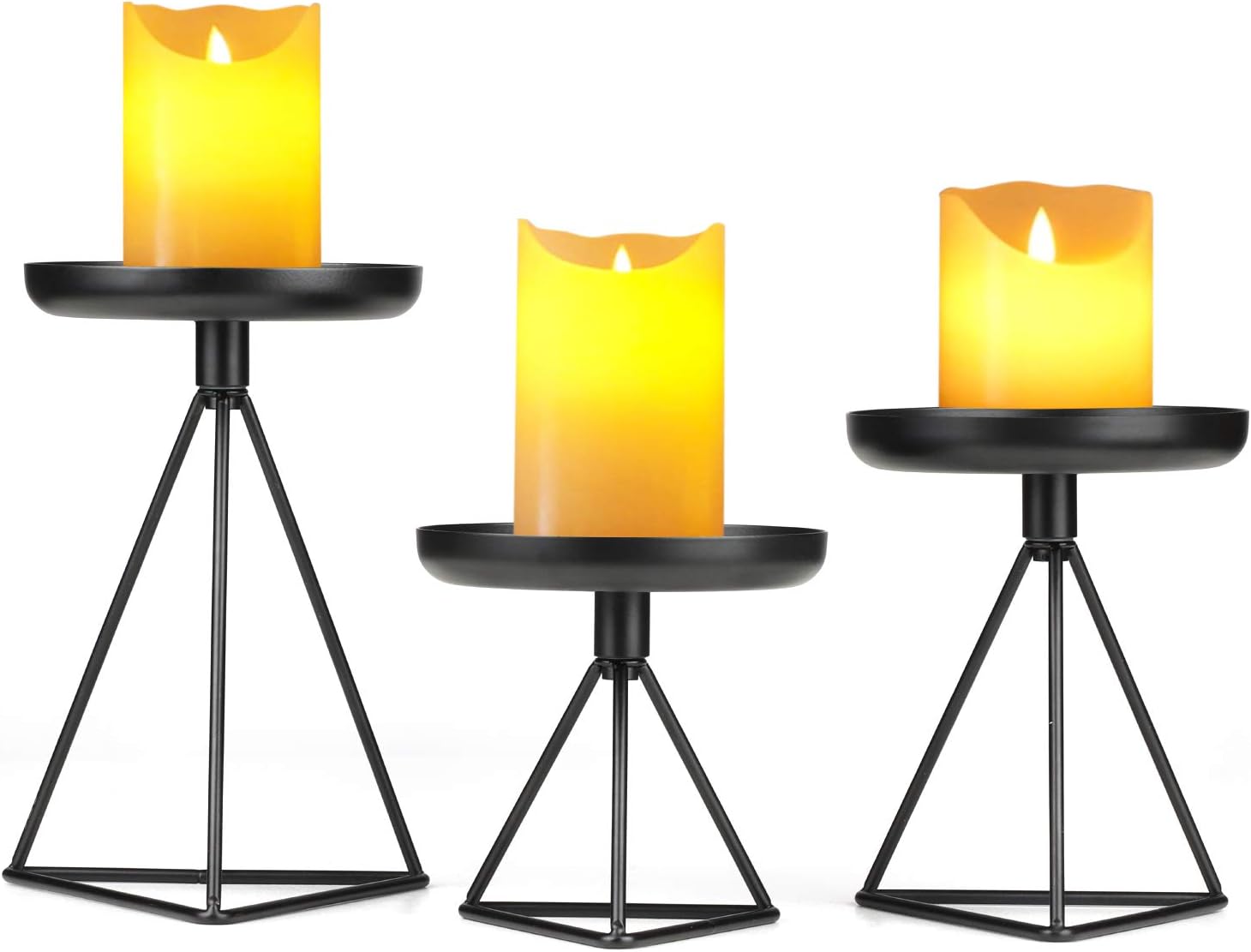 Bikoney Candle Holder for Home Decor Candleholder for Pillar Candle Metal Geometric Candlesticks Set of 3 Black 7.25", 5.5", 4.5": Kitchen & Dining