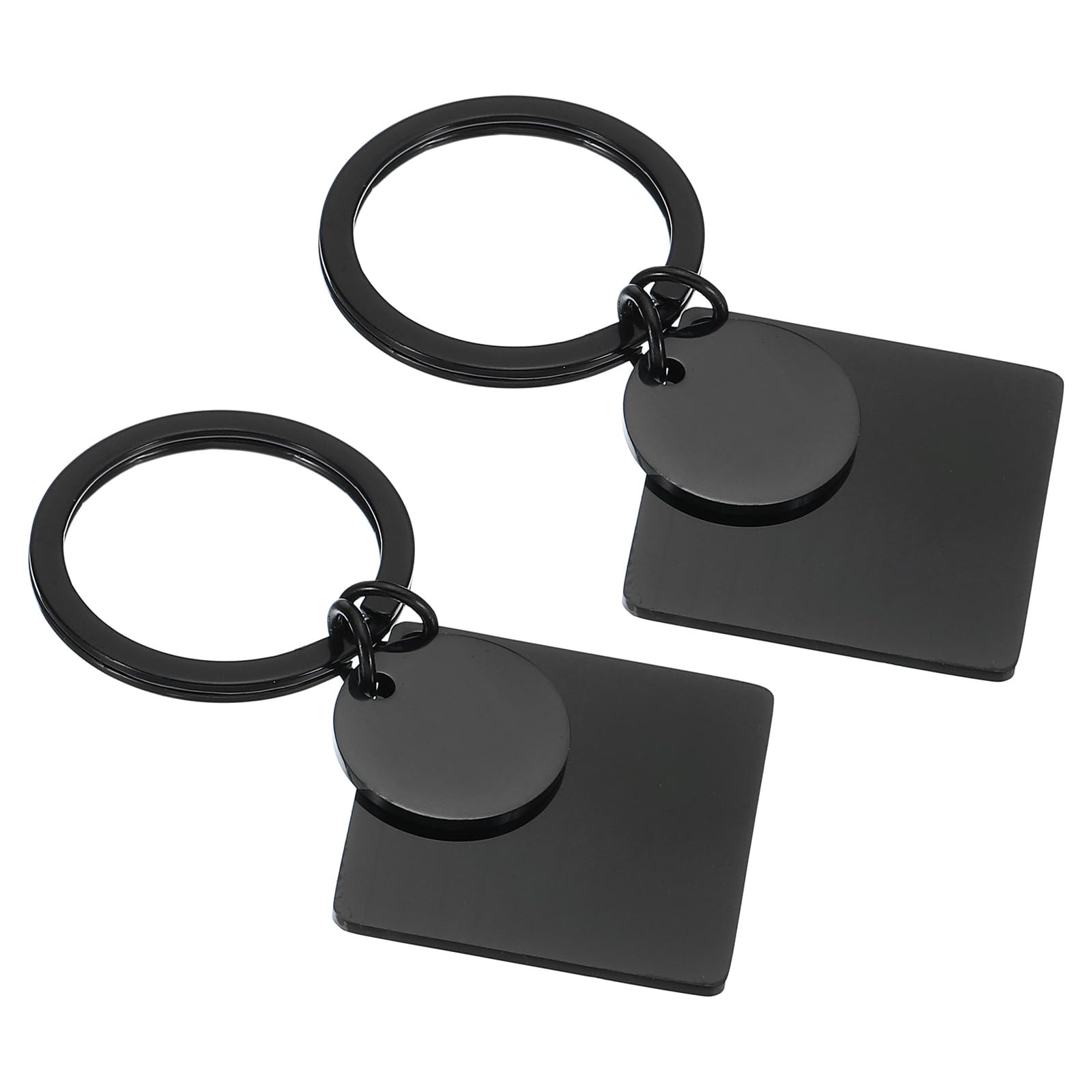 PATIKIL 2Pcs Metal Stamping Blanks, Metal Keychain Blanks Square Stamping Tags Blanks Stainless Steel DIY Round Name Tag for Laser Engraving Lover, Black