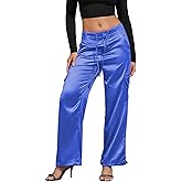 Perfashion Women Satin Pants Silk Wide Leg Trousers Cargo Joggers Drawstring Going Out Concert Outfits