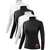 Dalavch 4 Pack Women’s Thermal Turtleneck Shirts, Women Turtle Neck Fleece Lined Compression Long Sleeve Base Layer Tops