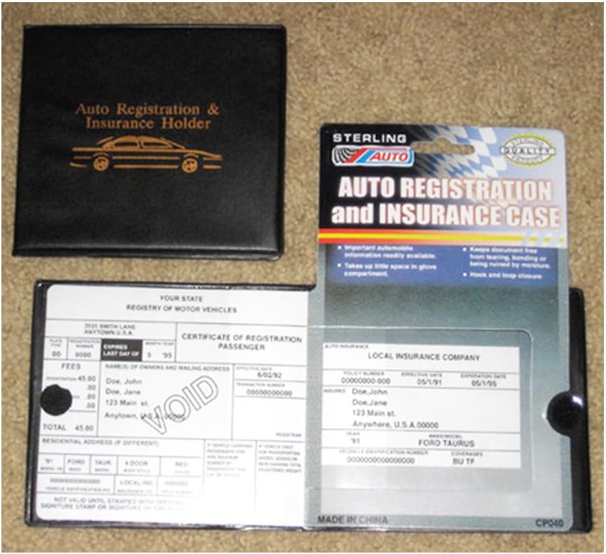 Auto Car Truck Registration Insurance Document Holder Wallet Black Case Id Card: Automotive