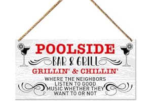 QVUXZ Summer Pool Wood Sign Decor, Outdoor Living Pool Patio Decor for Home Backyard Outside Porch Decorations, Swimming Pool Hanging Sign Decor, Poolside Bar & Grill