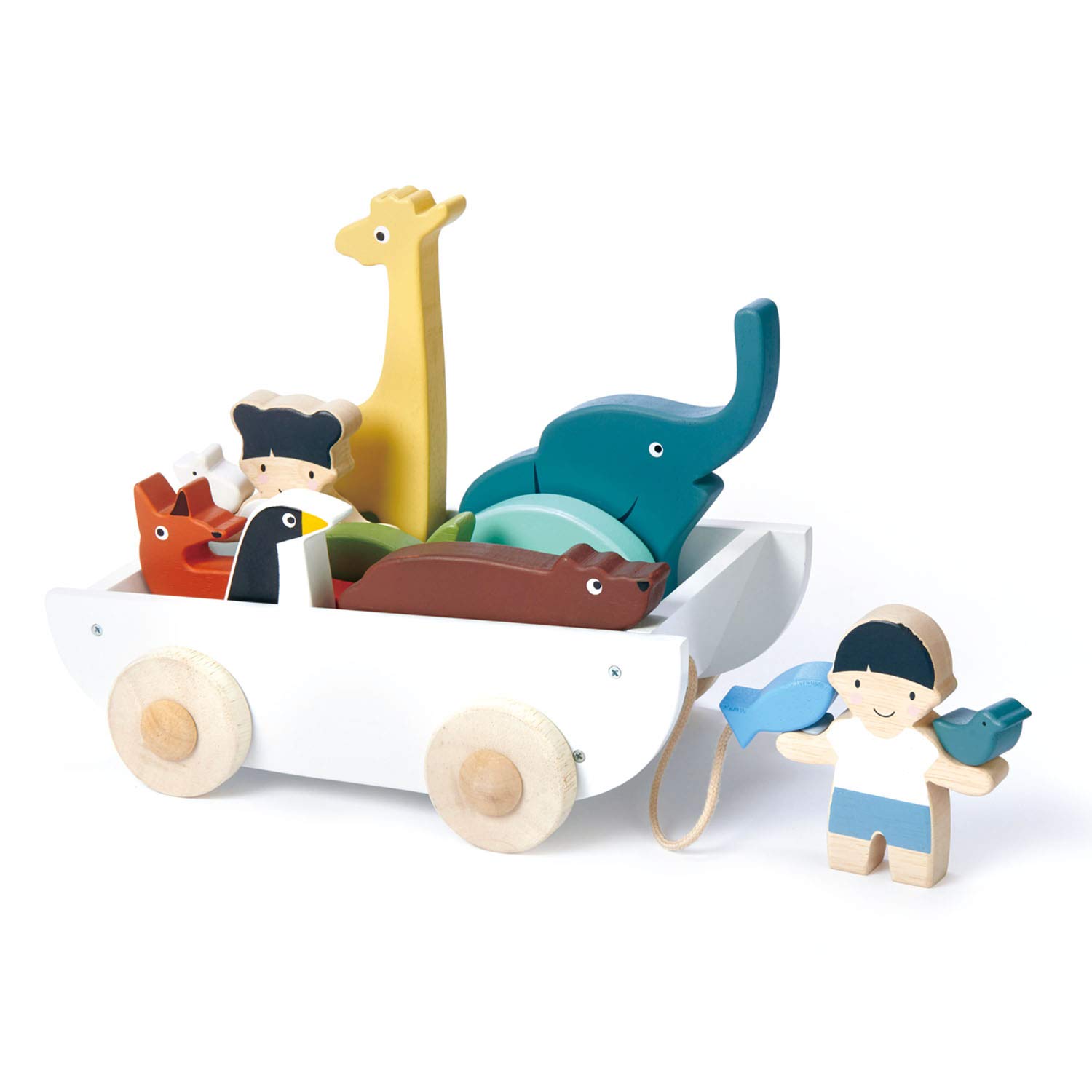 tender leaf toys Wooden Boat with Animals 12 Pieces