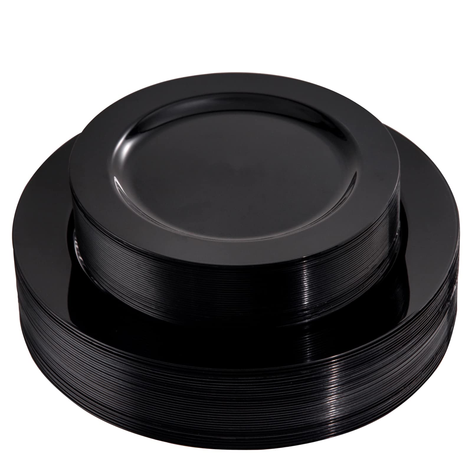 Photo 1 of FLOWERCAT 60PCS Black Plastic Plates - Heavy Duty Black Disposable Plates for 30 guests Halloween Party/Wedding/New Year - Include 30PCS 10.25inch Dinner Plates and 30PCS 7.5inch Dessert Plates