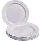 Silver Spoons Vintage Collection White Disposable Plastic Salad Plates - 9" (Pack of 10) - Ideal for Weddings, Parties & Special Occasions