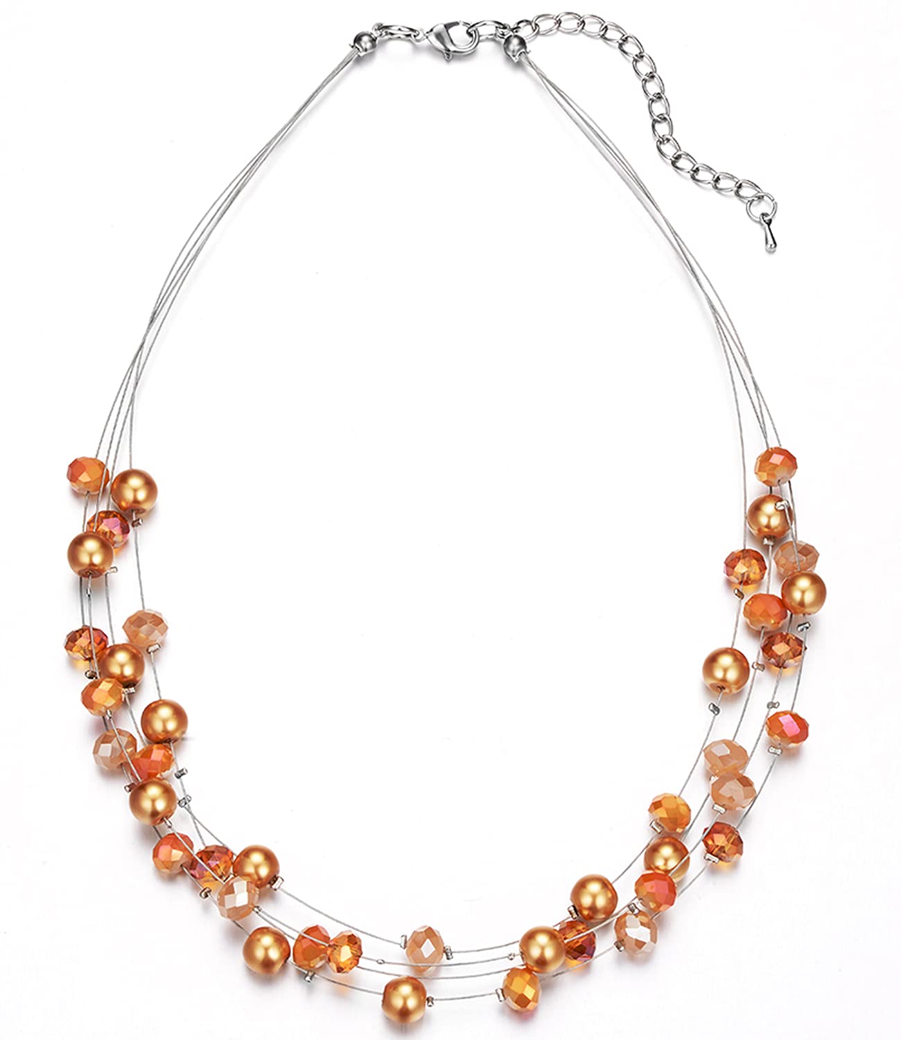 BULINLIN Crystal Layered Statement Necklace for Women, Shell Choker Necklace with Chunky Silver Metal Fashion Jewelry Gifts for Her (Orange)