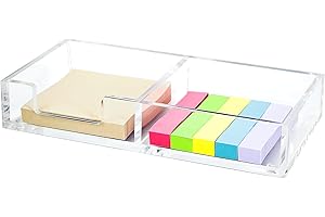 Dealpoli Sticky Notes Holder 2in1 Memo Pad Dispenser,7.8" x 3.9" x 1.4" Clear Desk Supplies Organizer Accessories for Office Home School Post Bank (DP013)